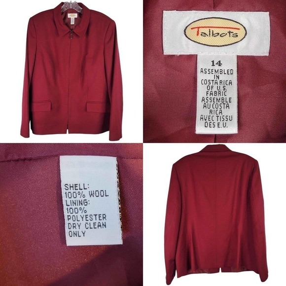 Talbots Tops - Talbots Blazer Coat Womens Plus Size 14 Cranberry Red Wool Blend Lined Zip
